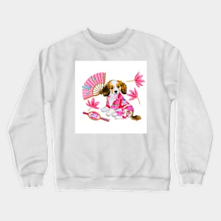 Cute dog in pink kimono Crewneck Sweatshirt